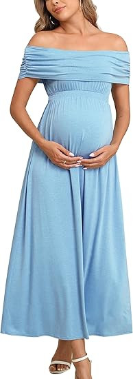 Off The Shoulder Maxi Maternity Dress for Photoshoot Baby Shower Sleeveless Casual Long Dresses | Amazon (US)
