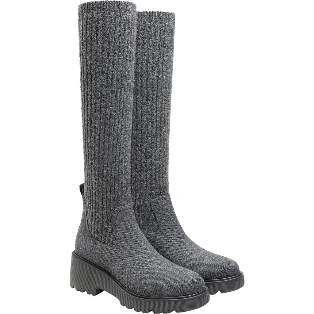 VIVAIA Round-Toe Knee-High Platform Chunky Wool Wedge Boots in Rich Grey at Nordstrom, Size 9.5 | Nordstrom