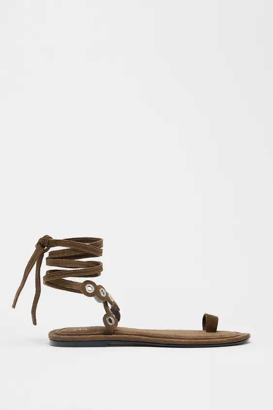 LEATHER SANDALS WITH METAL EYELETS | Zara US