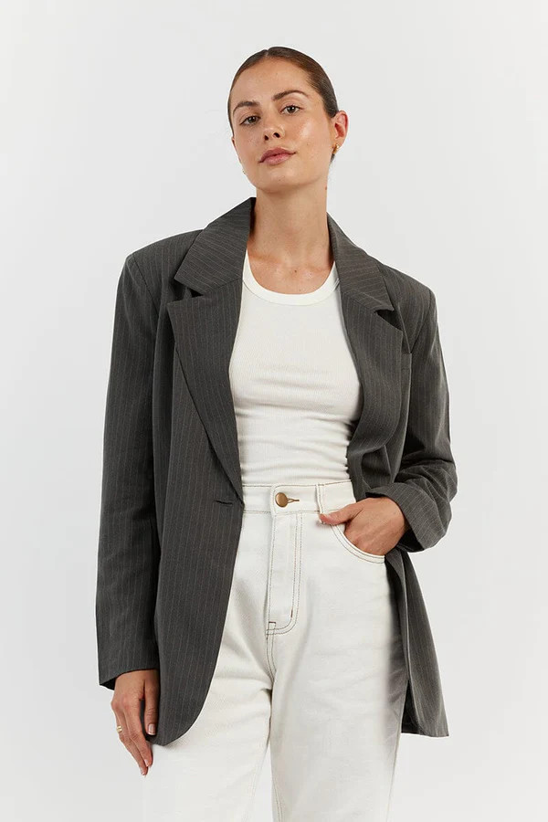 DIEGO DARK GREY PINSTRIPE BLAZER | DISSH