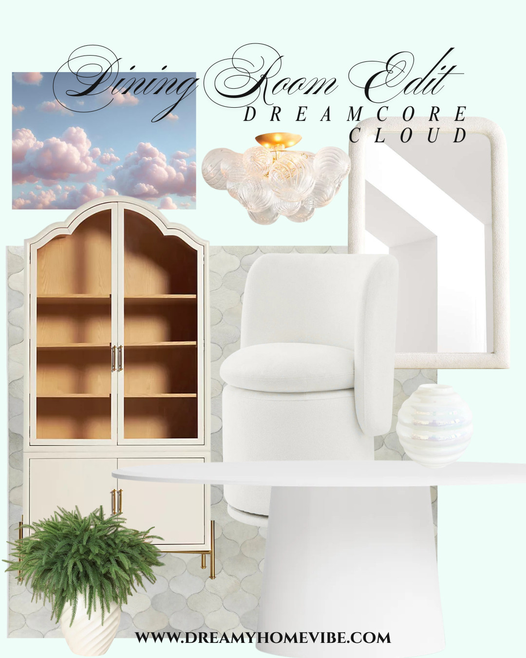Imagine stepping into a dining room that feels like floating among clouds ☁️💙 Every piece, from the sculptural dining table to the soft, airy textures, invites you to slow down and savor the moment. Bring this dreamy, serene vibe into your home—click any item to shop the full look!

#HomeDecorInspo #DiningRoomDesign #Dreamcore 

 #LTKHome