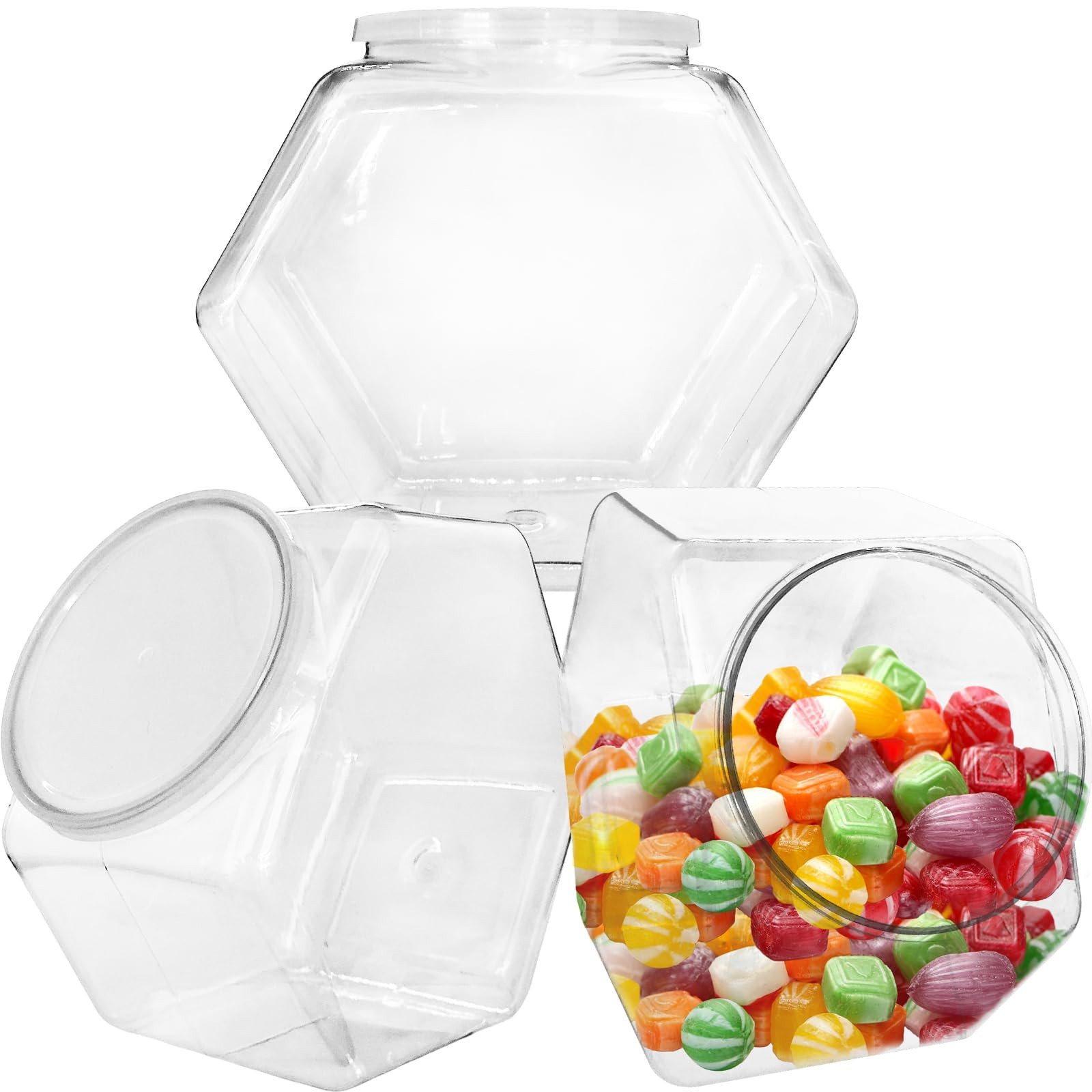 3 Pcs Plastic Candy Jars,Clear Cookie Jars 71 Oz for Kitchen Counter,Hexagon Cookie Jars with Lid... | Amazon (US)