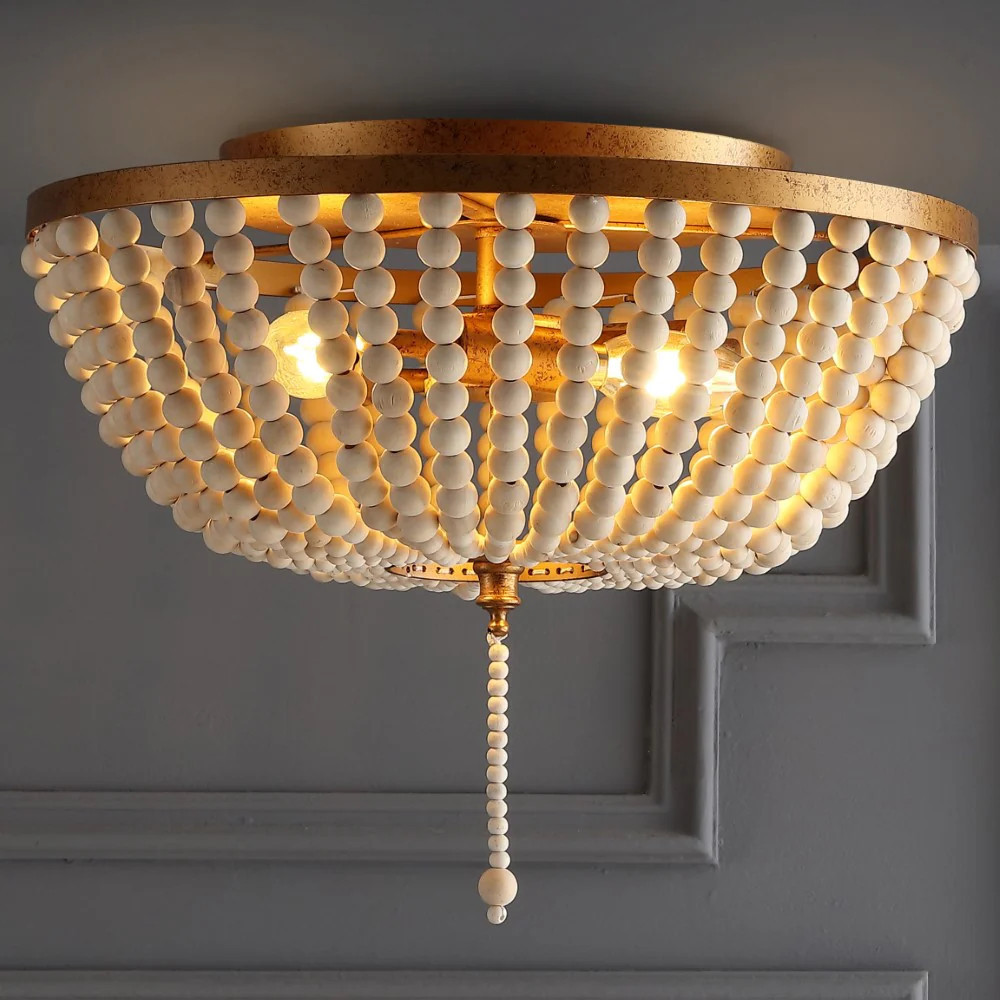 Allison 15" Wood Beaded/Metal LED Flush Mount | Shop Simon