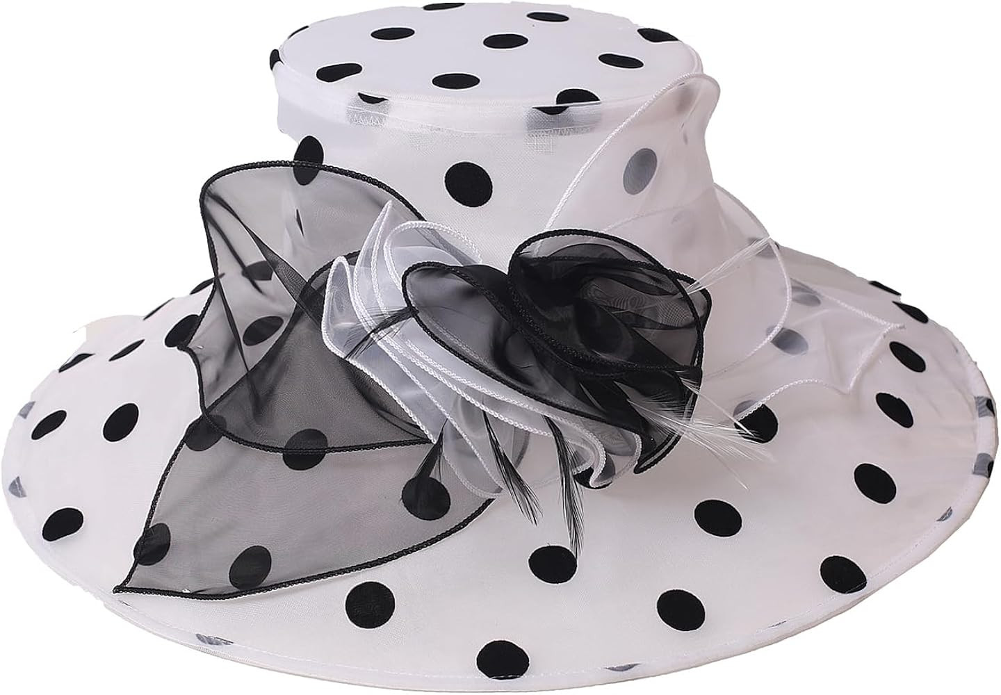 Organza Kentucky Dots Fascinator Hat for Women Ladies Wide Brim Big Sun Hats Wedding Church Hat D... | Amazon (US)