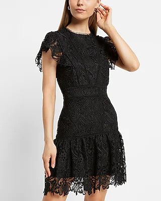 Lace Flutter Sleeve Mini Dress | Express