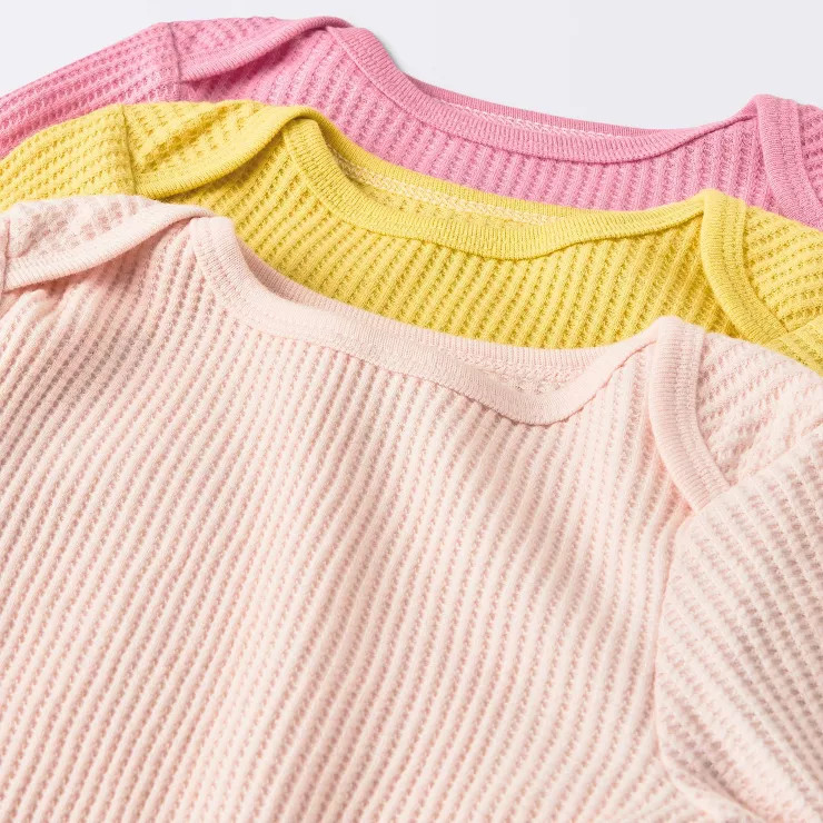 Baby Girls' 3pk Long Sleeve Waffle Bodysuit - Cloud Island™ Pink | Target