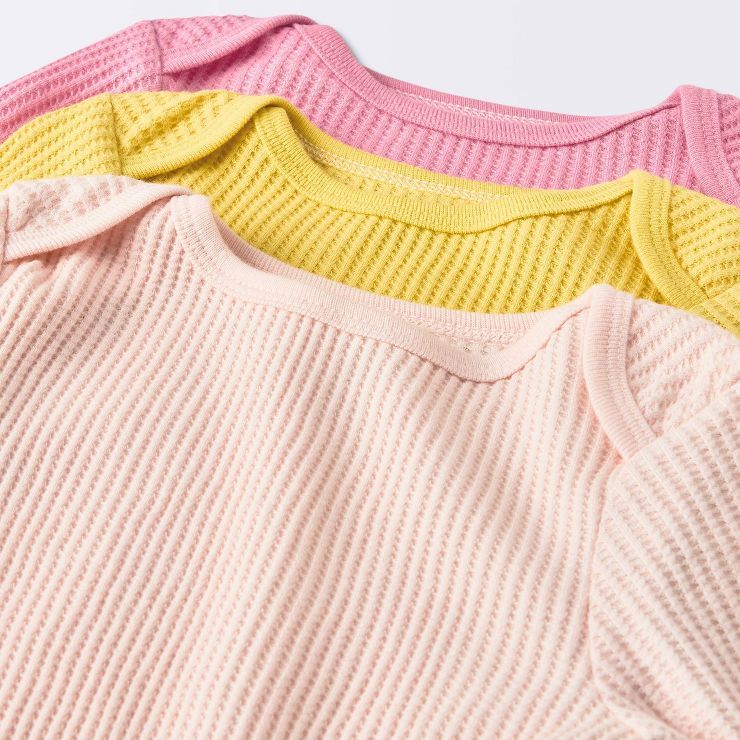 Baby Girls' 3pk Long Sleeve Waffle Bodysuit - Cloud Island™ Pink | Target