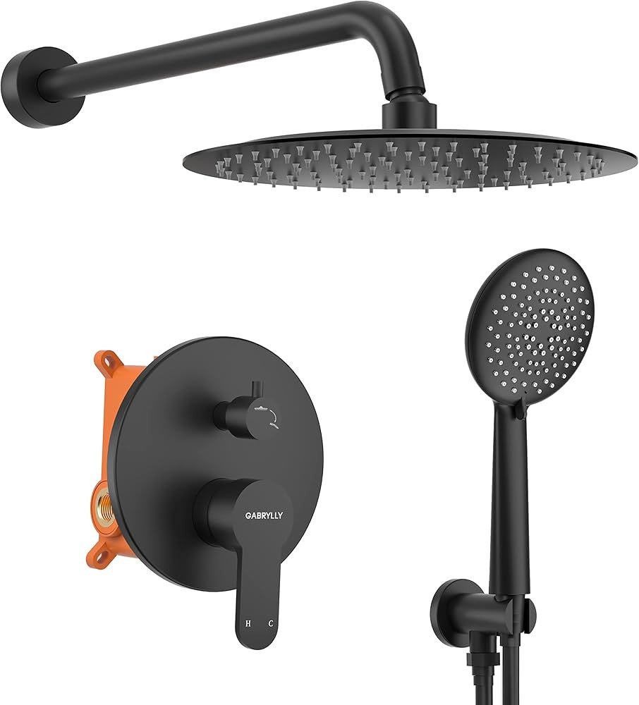 Gabrylly Shower System Matte Black, 12 Inch High Pressure Rain Shower Head with handheld Shower F... | Amazon (US)