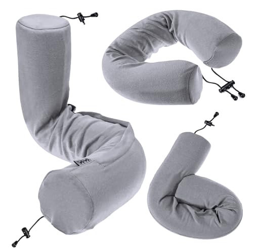 Dot&Dot Twist Memory Foam Travel Pillow for Airplanes - Travel Neck Pillow for Sleeping - Airplane Pillow for Neck Support, Chin, Lumbar and Leg - Adjustable, Bendable Neck Roll Pillow, Steel | Amazon (US)