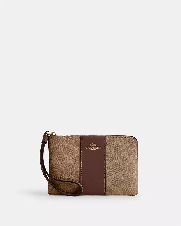 Corner Zip Wristlet In Signature Canvas With Stripe | Coach Outlet CA