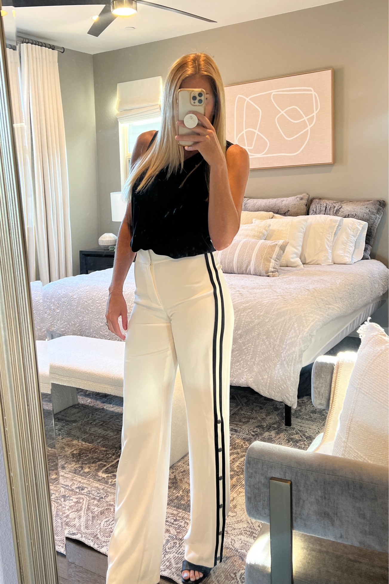 Jc Side Snap Wide Leg Pant In Ecru/black