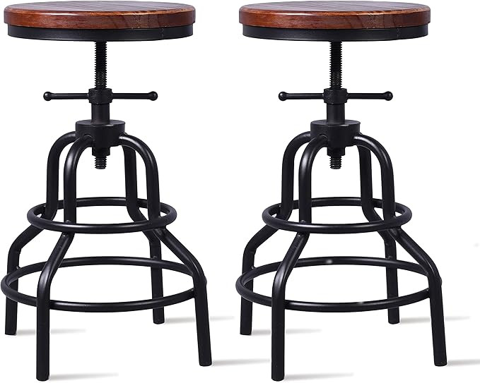 Vintage Industrial Bar Stool-Rustic Swivel Bar Stool-Round Wood Metal Stool-Kitchen Counter Heigh... | Amazon (US)