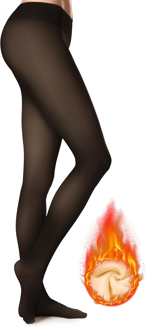 Women’s Fleece-Lined Tights - Ultra-Warm Fake Sheer Look Pantyhose Thick Leggings for Winter | Amazon (US)