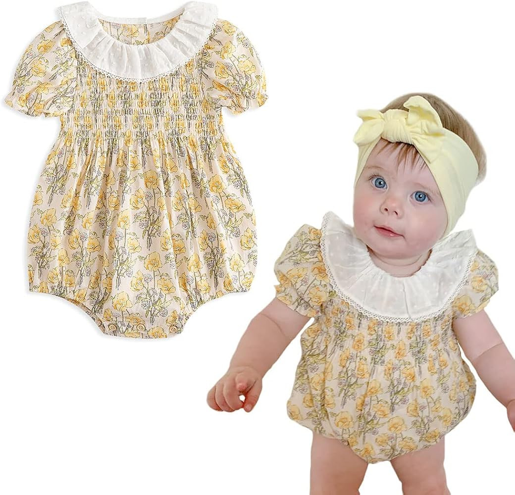 Curipeer Infant Baby Girls Floral Romper Casual Long Sleeve Jumpsuit for Summer | Amazon (US)