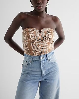 Embroidered Eyelet V-Wire Tube Top | Express