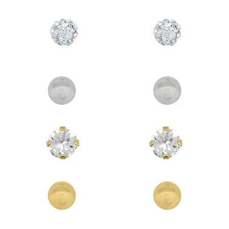 Brilliance Fine Jewelry 10K Gold Filled Crystal & 2Tone Ball Studs Children’s Earrings Set 4 Pairs | Walmart (US)