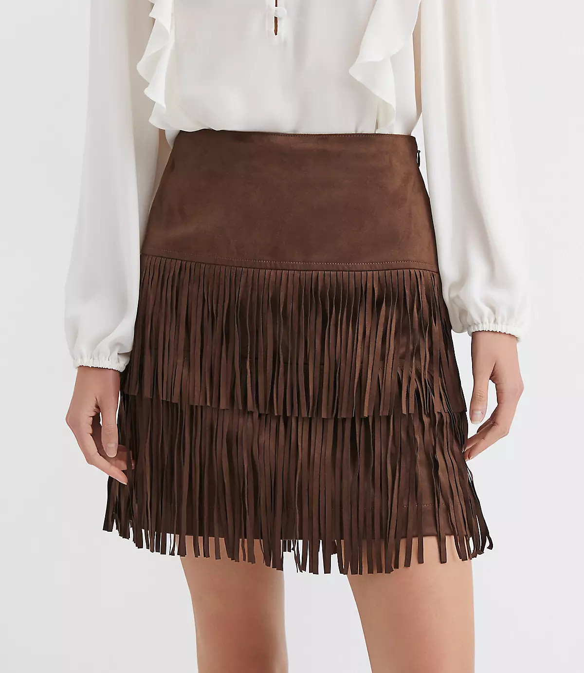 Fringe Faux Suede Mini Skirt | LOFT