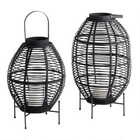 Oval Black Rattan Lantern With Stand | World Market