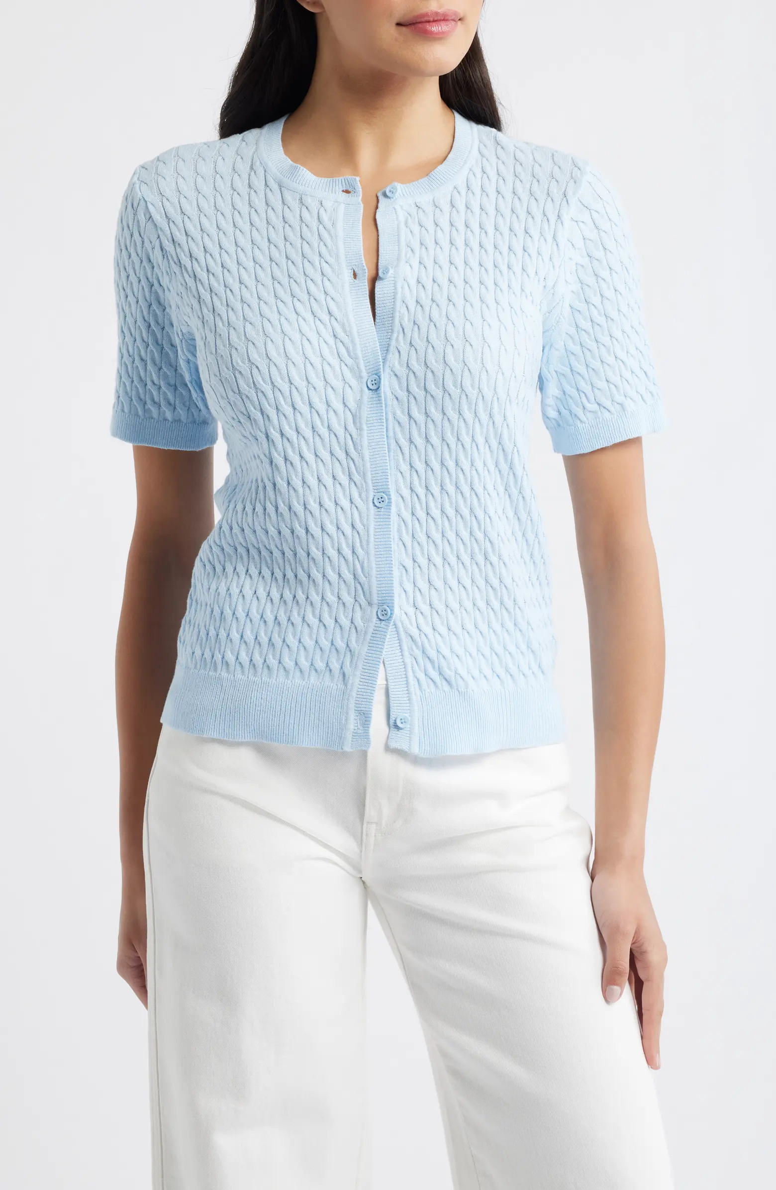 Halogen® Cable Knit Cotton Button Front Cardigan | Nordstrom | Nordstrom
