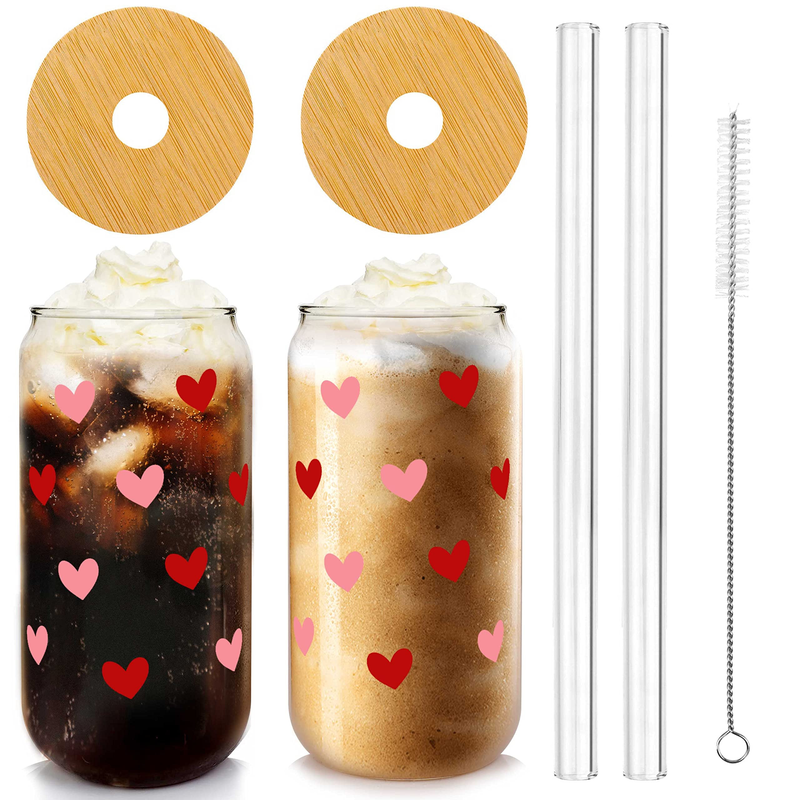 Mason Life Iced Coffee Cups, Valentines Cups Gifts for Her Women 18 OZ Hearts Cup Beer Glass, Lov... | Amazon (US)