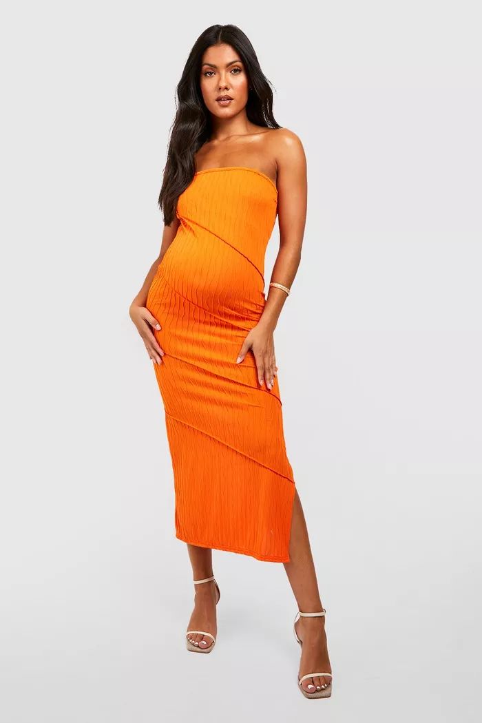 Maternity Textured Bandeau Midi Dress | boohoo (US & Canada)