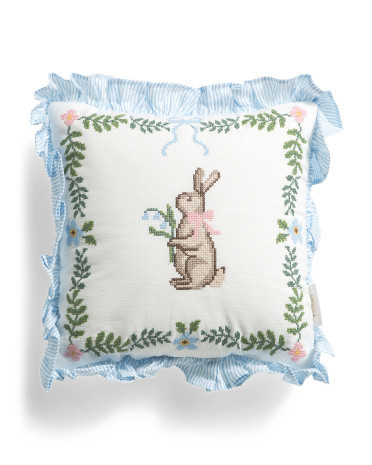 12x12 Easter Cross Stitch Bunny Pillow | TJ Maxx