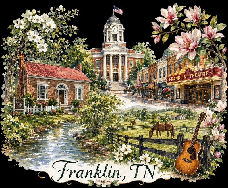 Franklin TN Watercolor PNG | Franklin Tennessee Sublimation Design | Carter House | Franklin Thea... | Etsy (Global)