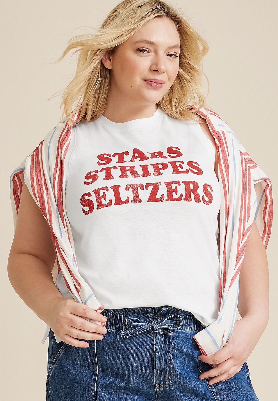 Plus Size Sunseeker Stars Stripes Seltzers Graphic Tank | Maurices