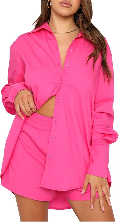 Womens Casual 2 Piece Outfit Set Oversized Tracksuit Sweatsuit Long Sleeve Shirt Loose High Waist... | Amazon (US)