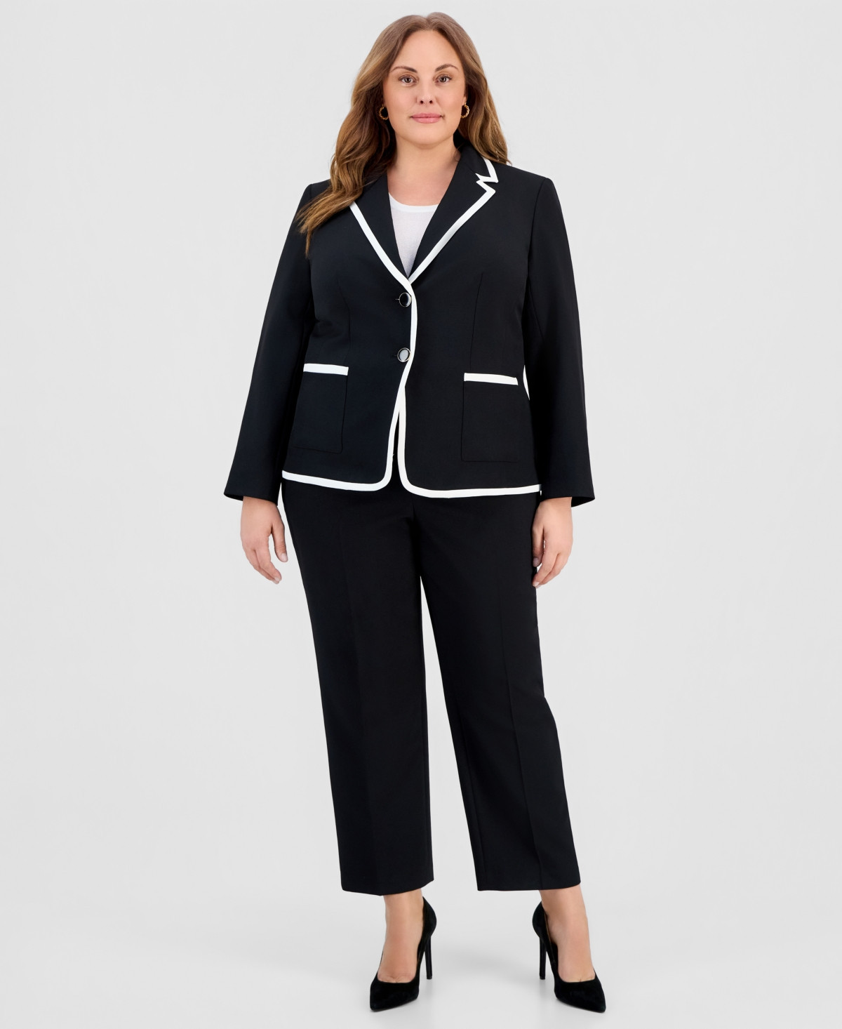 Kasper Plus Size Stretch Crepe Two-Button Blazer - Black/Vanilla Ice | Macy's