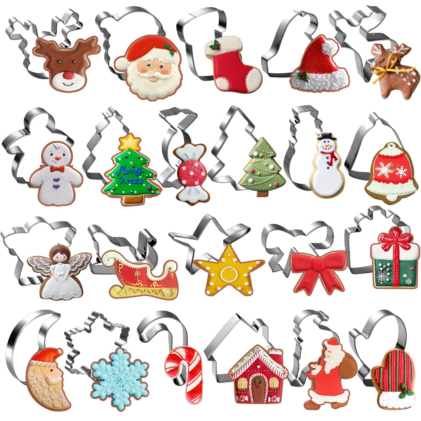 22PCS Christmas Cookie Cutters Set - Stainless Steel Metal Cookie Cutters Christmas Shapes, Large... | Amazon (US)