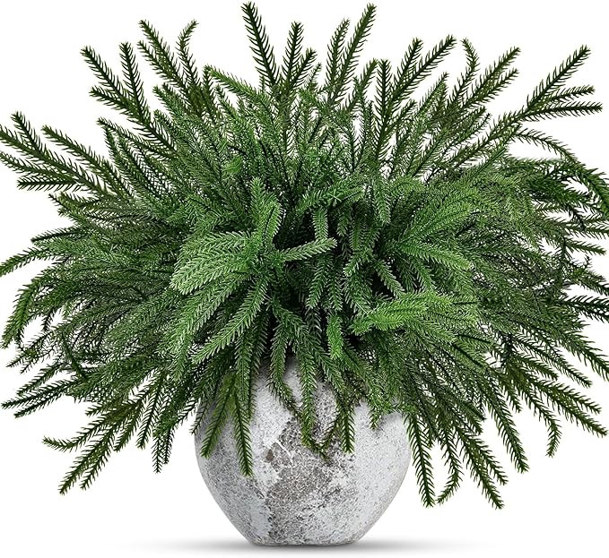 12 Pcs Christmas Norfolk Pine Branches,Norfolk Pine Stems DIY Crafts Faux,Faux Cedar Branches for... | Amazon (US)
