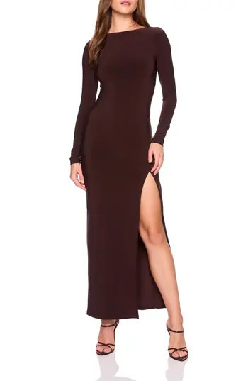Susana Monaco Long Sleeve Side Slit Maxi Dress in Brown at Nordstrom Rack, Size X-Large | Nordstrom Rack