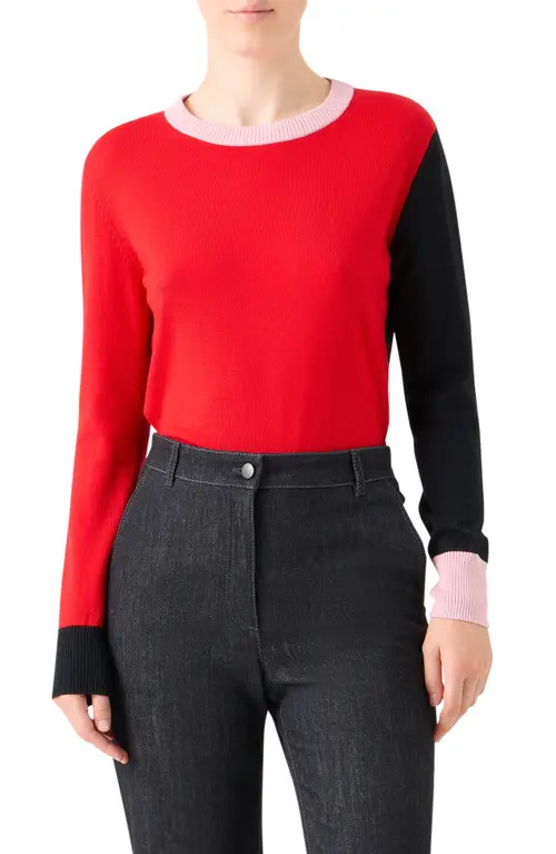 Akris punto Colorblock Virgin Wool Sweater in Bright Red-Black-Rose at Nordstrom, Size 14 | Nordstrom