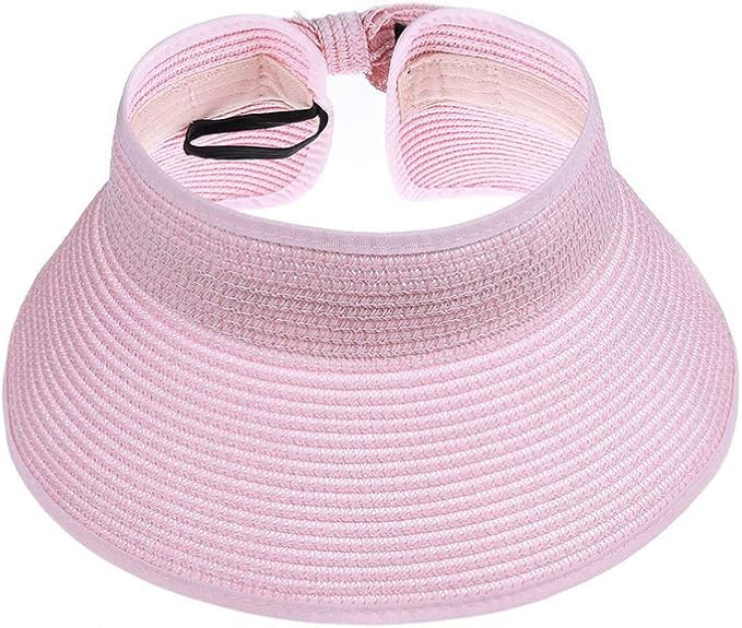 Kids Summer Roll Up Sun Visor Hat Wide Brim Straw Teens Beach Hat Cap Sun Hats with Bow for Girls | Amazon (US)