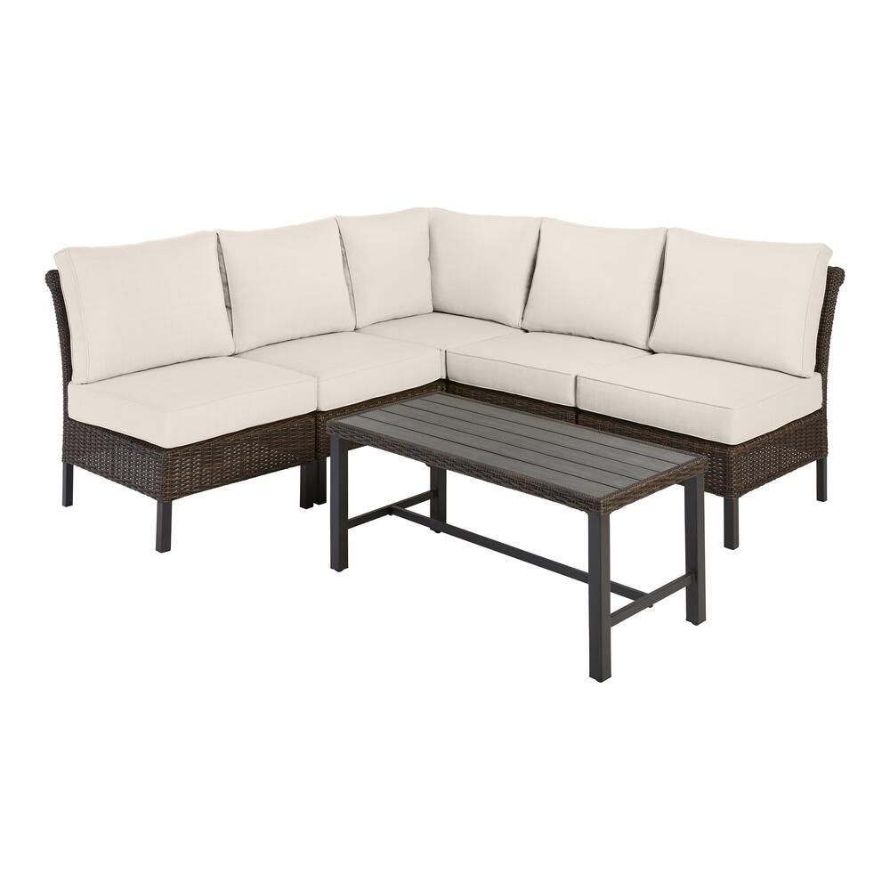 Harper Creek 6-Piece Brown Steel Outdoor Patio Sectional Sofa Seating Set with CushionGuard Almon... | The Home Depot