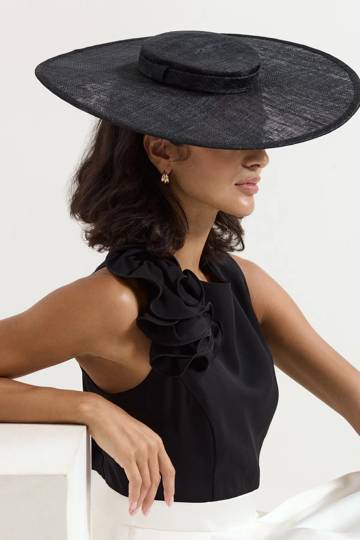 Black Phase Eight Wide Brim Boater Fascinator | Oasis | Oasis UK & IE