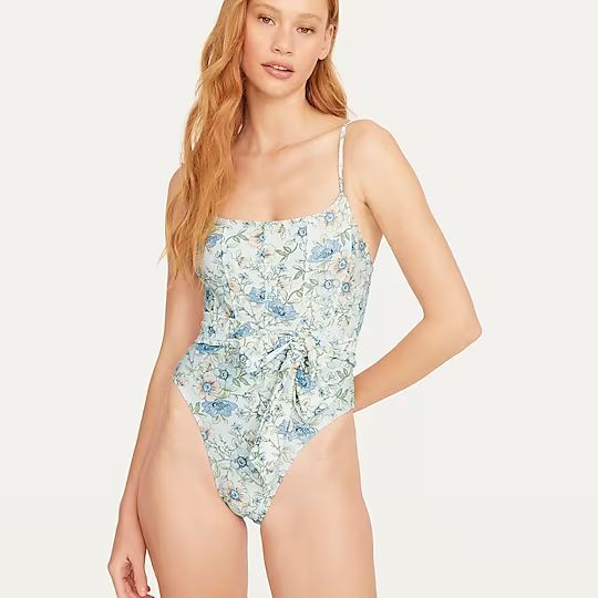 Topstitched tie-waist one-piece in floral vines | J.Crew US