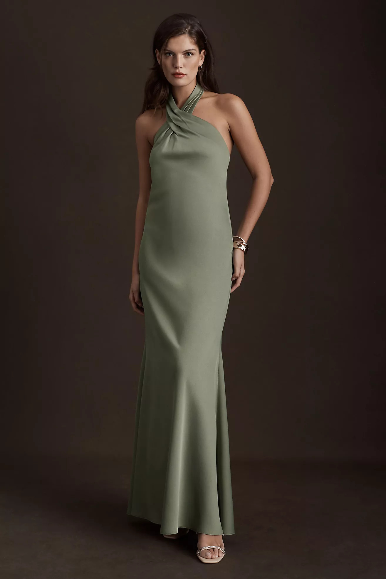 BHLDN Ruby Twist Halter Satin Gown | Anthropologie (US)