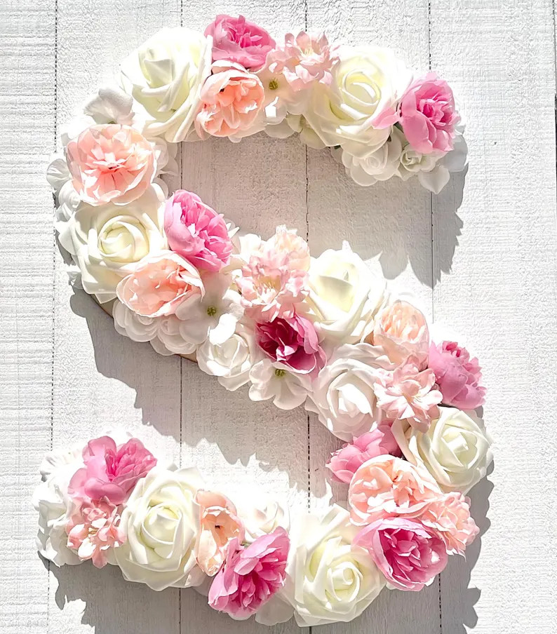 Custom Flower Letter – Pink & White Monogram – Wedding, Nursery, Baby Girl Decor | Etsy (US)
