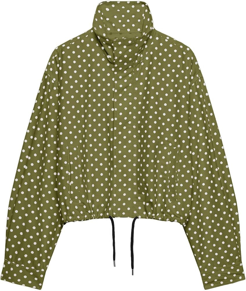 Women Polka Dot Jacket Stand Collar Cropped Jackets Zip Up Coat Casual Fashion Coat Fall Spring J... | Amazon (US)