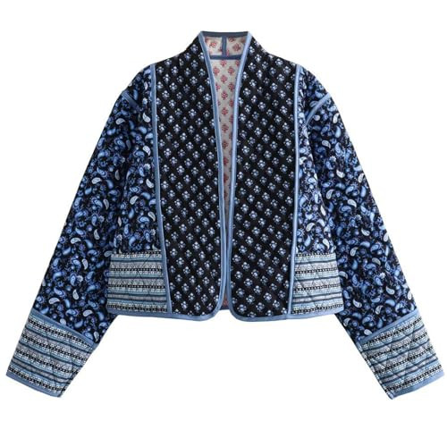 Wyeysyt Women's Cropped Puffer Quilted Jacket Cardigan Floral Printed Lightweight Long Sleeve Ope... | Amazon (US)