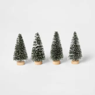 4pk Flocked Bottle Brush Christmas Tree Set Decorative Figurine Green - Wondershop™ | Target