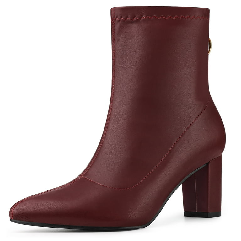 DARING DIVA Women's Pointed Toe Back Zip Block Heel Ankle Boots Burgundy 9 - Walmart.com | Walmart (US)