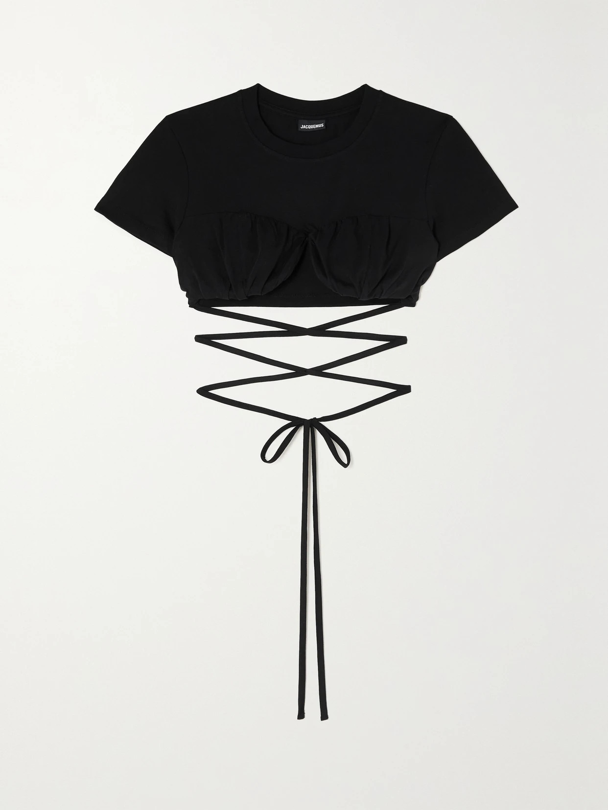 Jacquemus - Baci Cropped Gathered Organic Cotton-jersey T-shirt - Black | NET-A-PORTER (UK & EU)