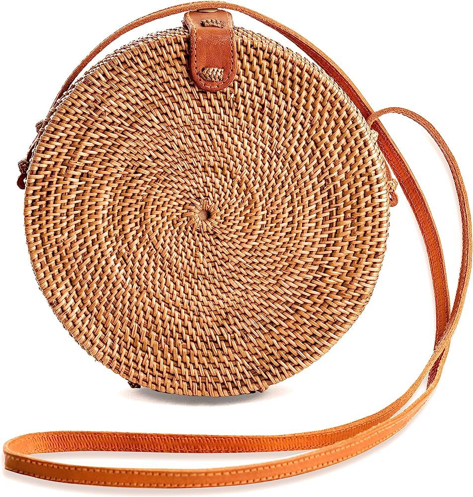 Rattan Bags for Women - Handmade Wicker Woven Purse Handbag Circle Boho Bag Bali | Amazon (US)