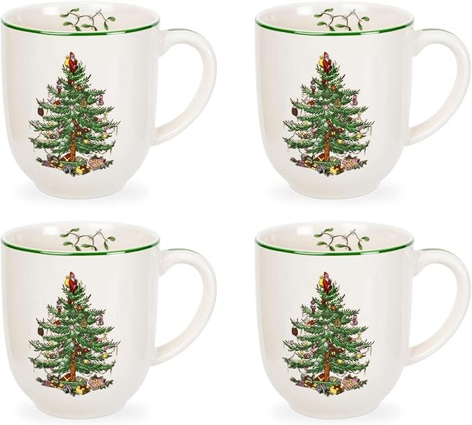 Spode Christmas Tree Cafe Mug (Set of 4) - 14 Oz Ceramic Holiday Coffee Mugs for Tea, Hot Chocola... | Amazon (US)