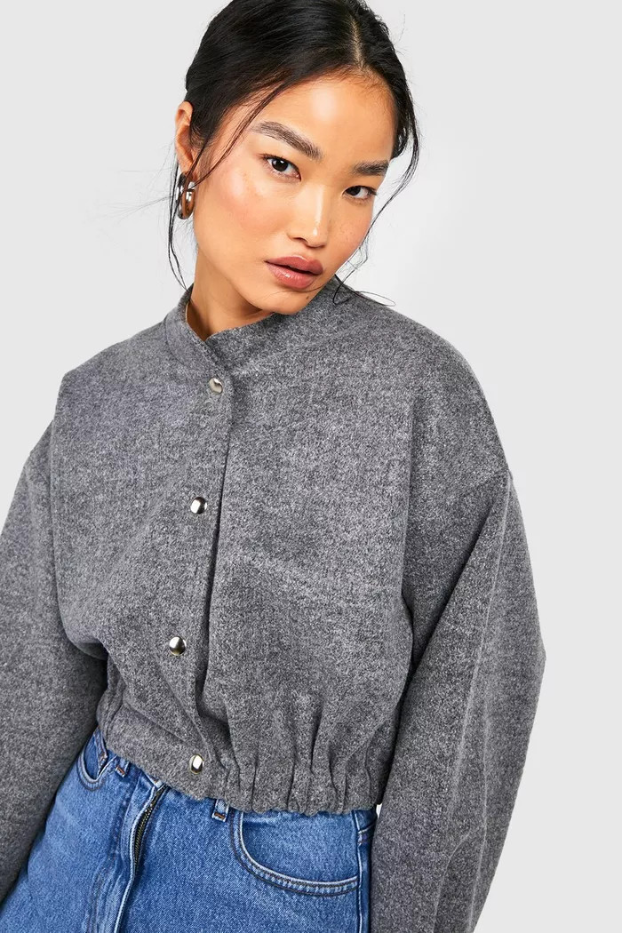 Wool Look Bomber Jacket | boohoo (US & Canada)