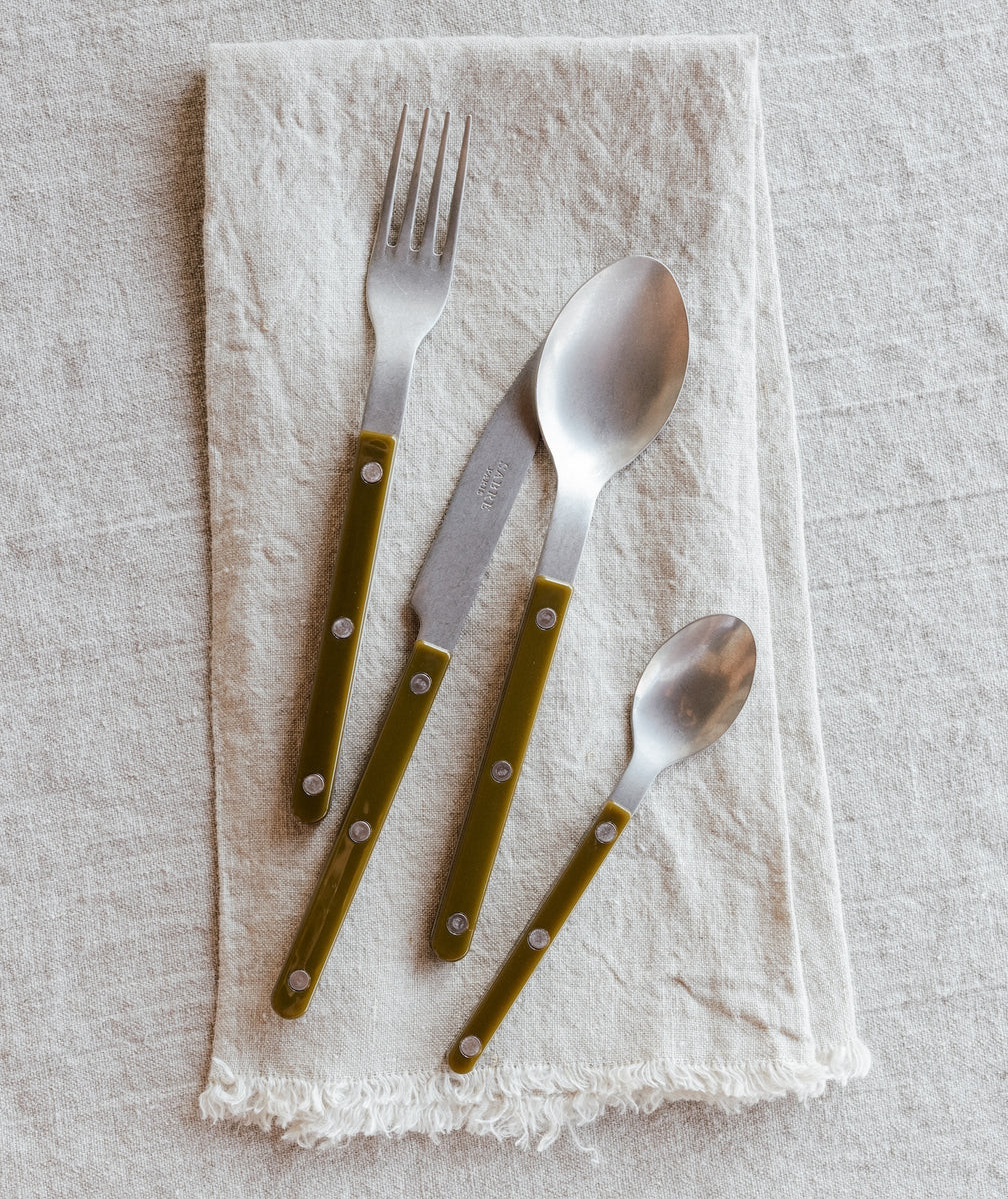 Sabre Olive Green Flatware 4-Piece Cutlery Set, Matte Finish | Casa Zuma