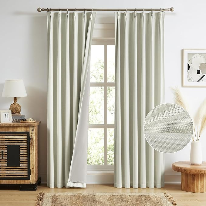 2 Pcs Full Blackout Linen Pinch Pleated Curtains 120 Inches Long, Noise Reducing Ceiling to Floor... | Amazon (US)